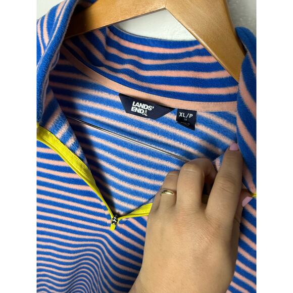 Lands' End Fleece Quarter Zip Colorful Striped Women's Long Sleeve Dress XLP - Picture 5 of 10